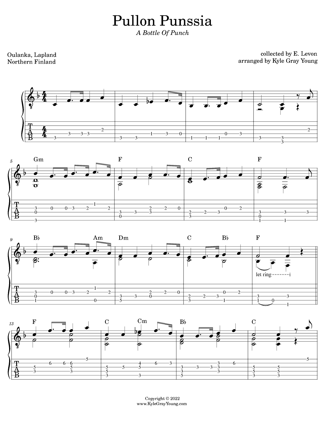 Pullon Punssia (A Bottle Of Punch) (guitar tab) (arr. Kyle Gray Young)