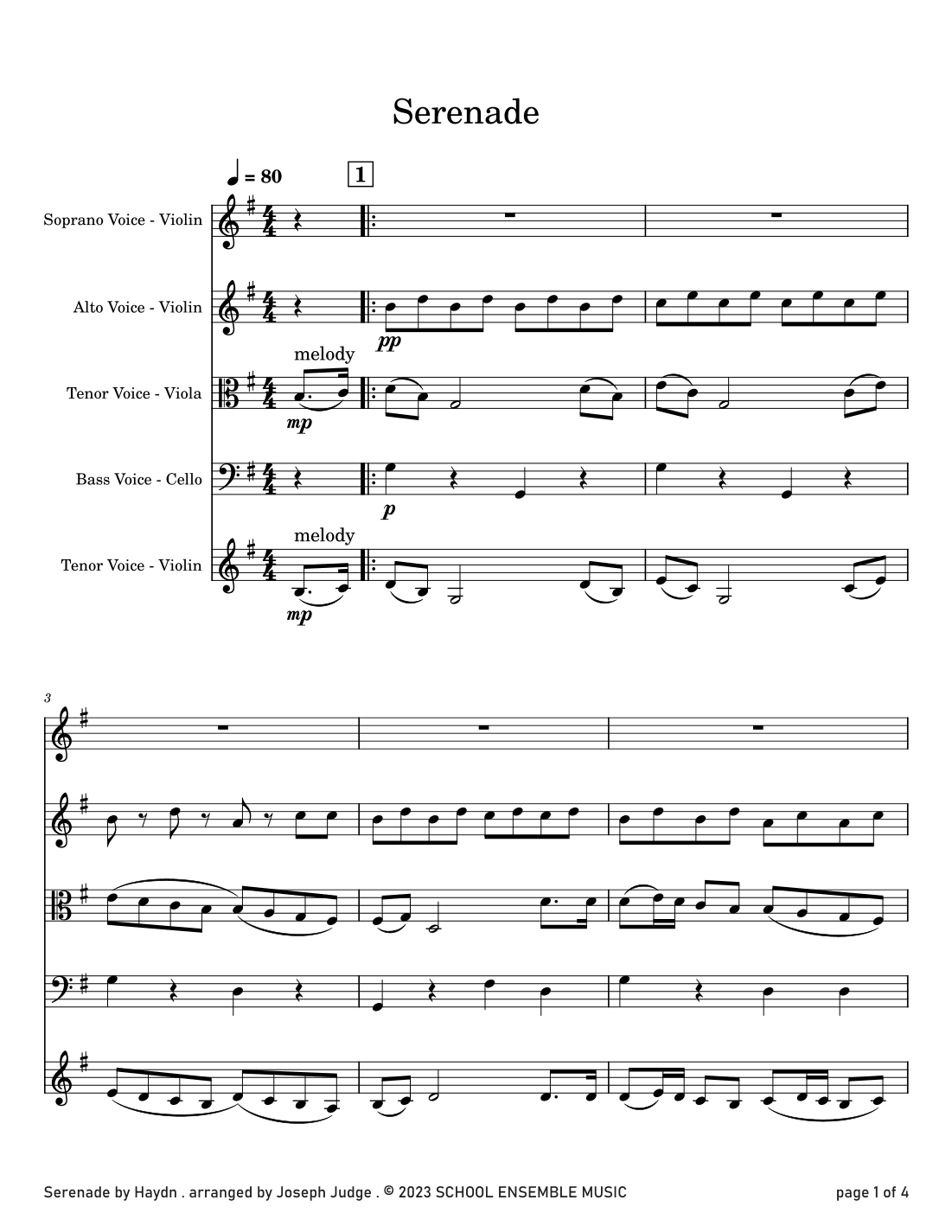Serenade by Haydn for String Quartet in Schools (arr. Joseph Judge)