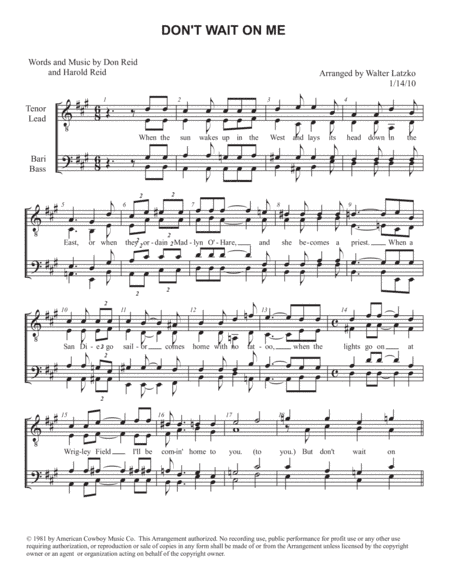 Don't Wait On Me (arr. Walter Latzko)