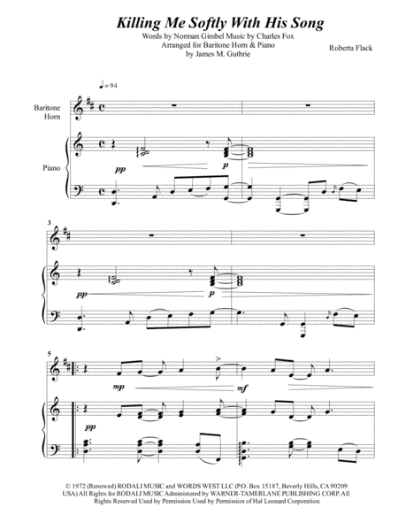 Killing Me Softly With His Song (arr. James M. Guthrie)