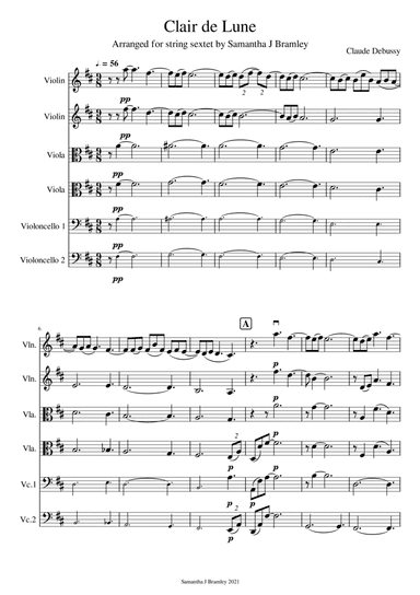 Clair de Lune by Claude Debussy for string sextet (arr. Samantha J Bramley)