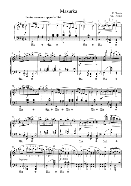 Chopin - Mazurka Op. 17 No.2 for piano solo (arr. MPS)