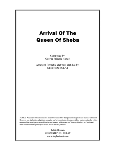 Arrival Of The Queen Of Sheba (Handel) - violin/cello duo or other treble clef/bass clef instruments (arr. Stephen Bulat)