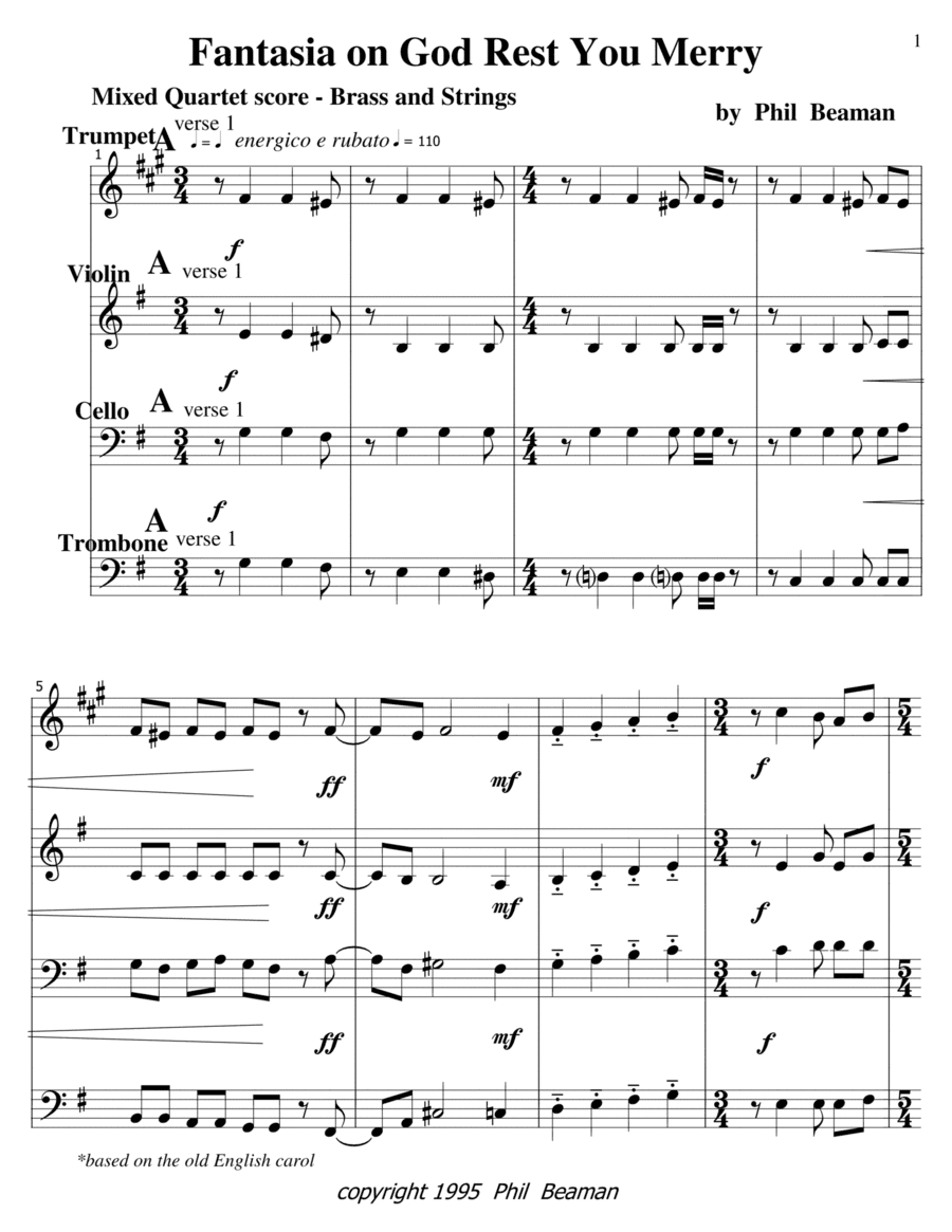 Fantasia on God Rest You Merry - Mixed Quartet - Brass and Strings (arr. Phil Beaman)