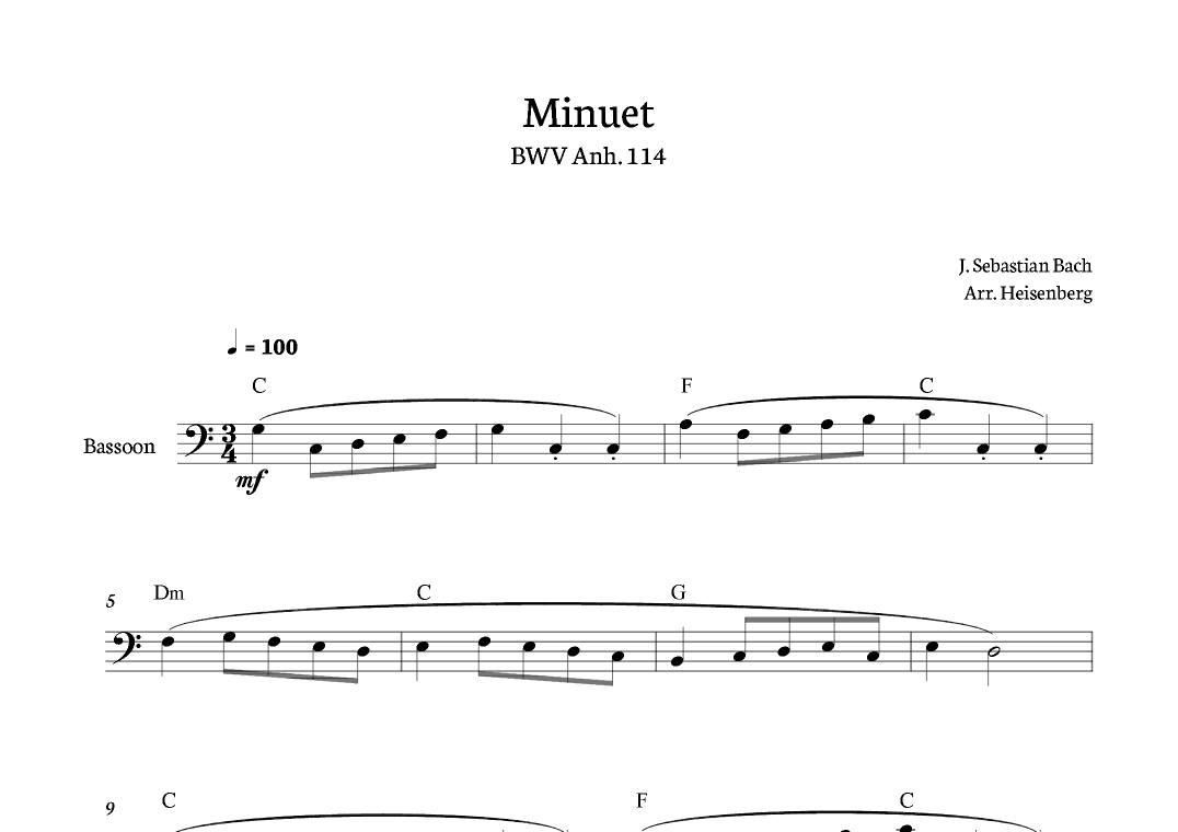 Minuet - Bach for Bassoon (arr. Heisenberg)