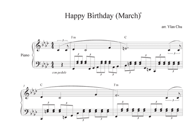 Happy Birthday (Minor Key) for Easy-Intermediate Piano / Beginner Piano / Sight Reading (March) (arr. Ylan Chu)