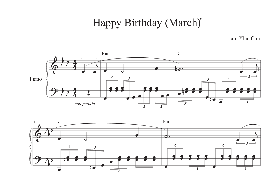 Happy Birthday (Minor Key) for Easy-Intermediate Piano / Beginner Piano / Sight Reading (March) (arr. Ylan Chu)