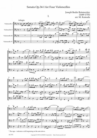 Sonata Op.34-1 for Four Violoncellos (arr. Kamada, Mikio)