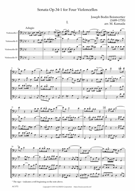 Sonata Op.34-1 for Four Violoncellos (arr. Kamada, Mikio)