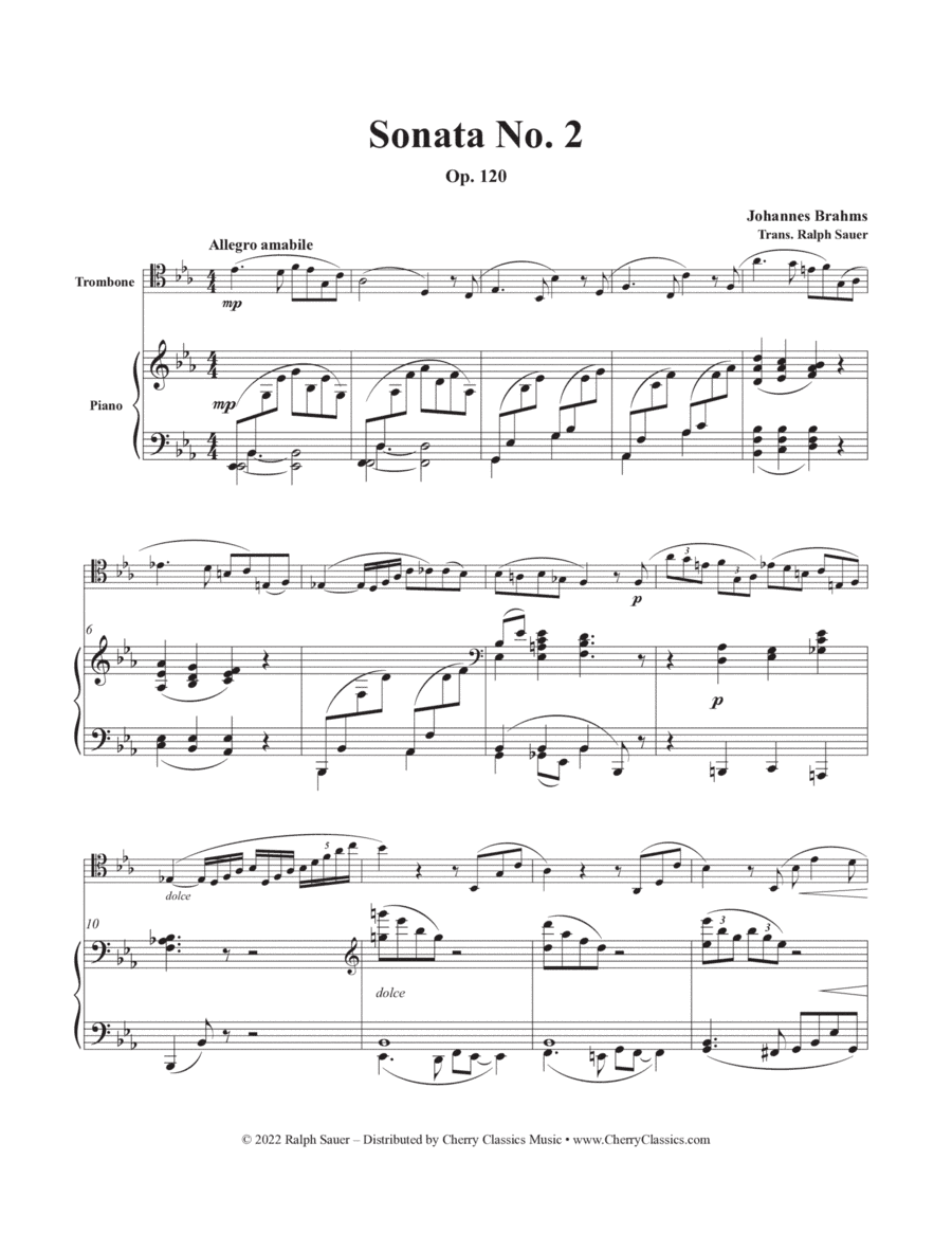 Sonata No. 2, Opus 120 for Trombone and Piano (arr. Ralph Sauer)