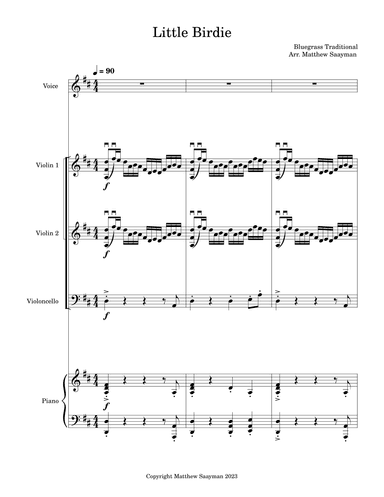Little Birdie - For String Ensemble and Voice (arr. Matthew Saayman)