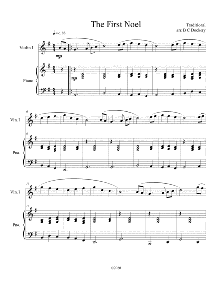 The First Noel (violin solo) with piano accompaniment (arr. B C Dockery)