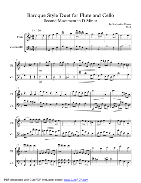Baroque Style Duet for Flute and Cello - Second Movement