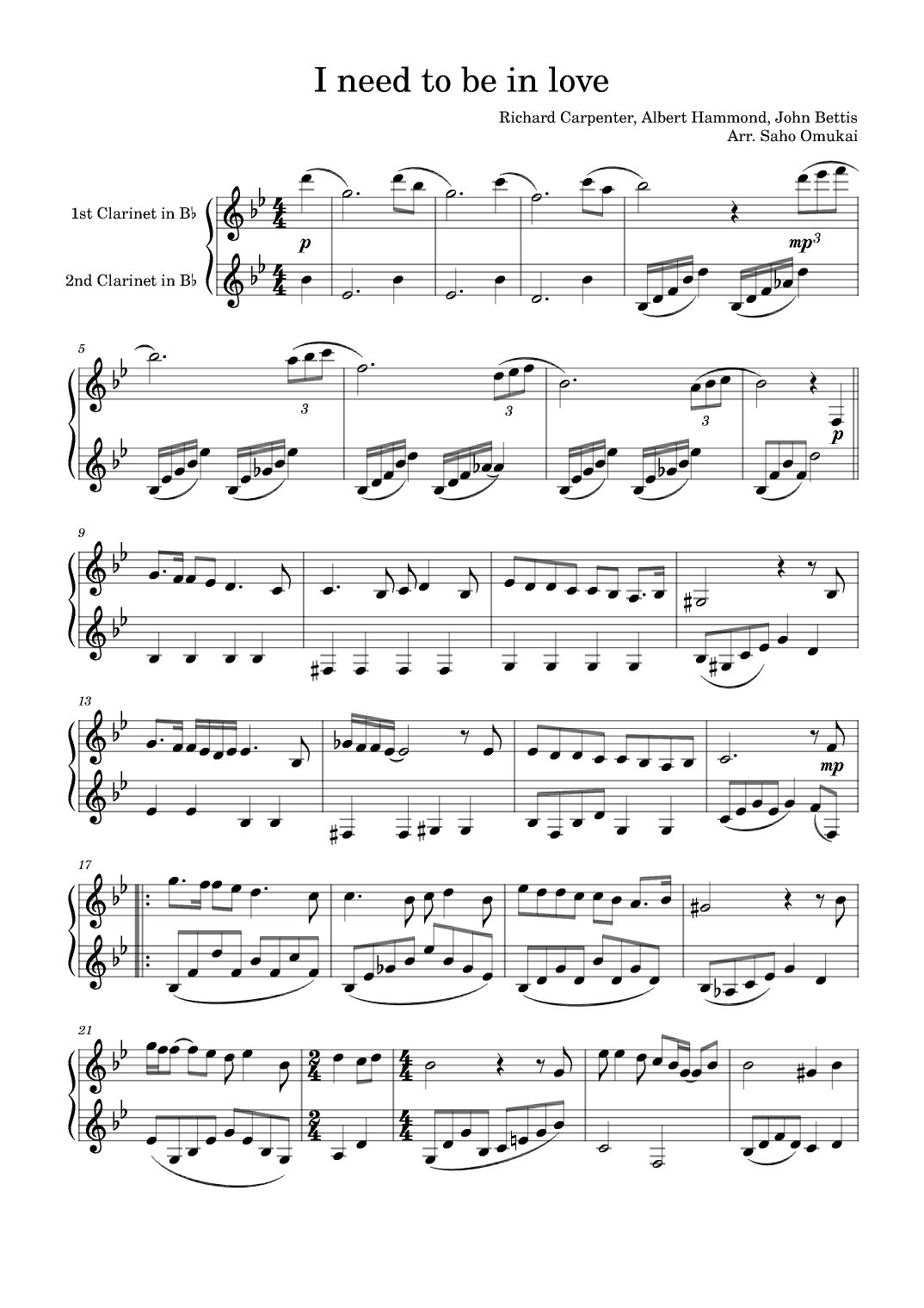I Need To Be In Love (arr. Saho Omukai)