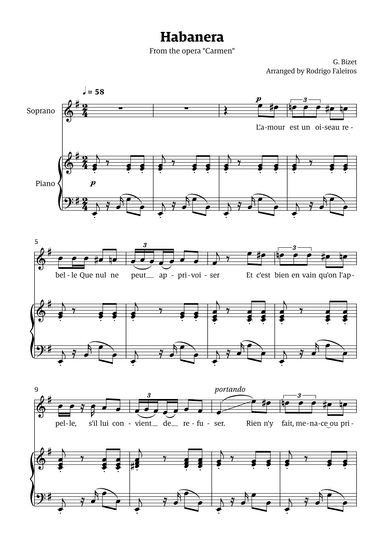 Habanera (for soprano - E minor/major) (arr. Rodrigo Faleiros)