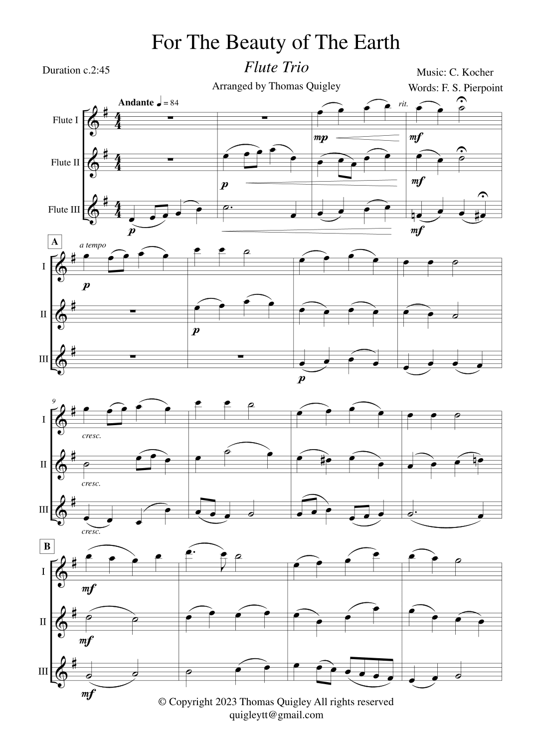 For the Beauty of the Earth (arr. Thomas Quigley)
