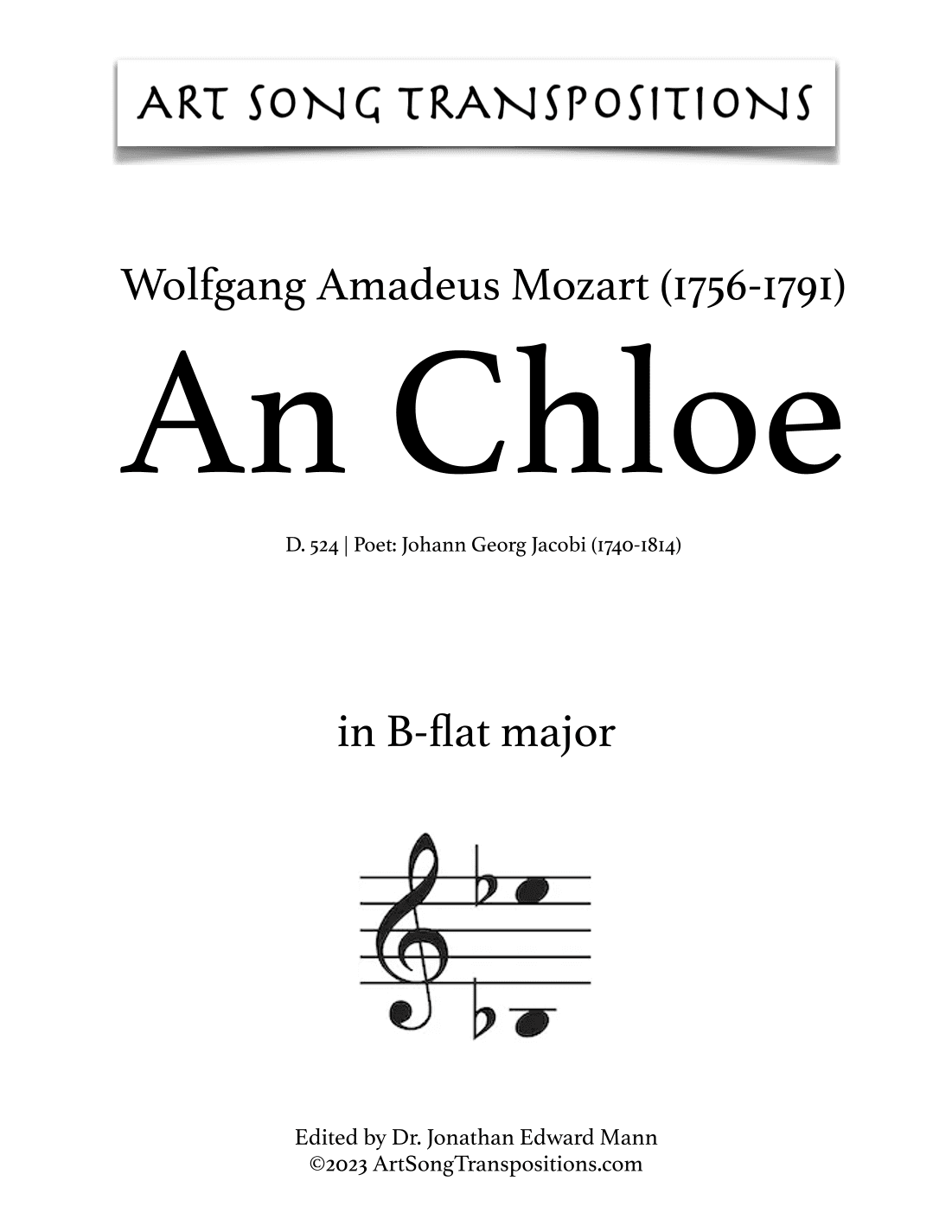 MOZART: An Chloe, K. 524 (transposed to B-flat major) (arr. ArtSongTranspositions.com)