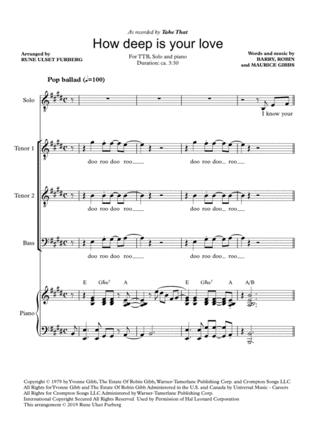 How Deep Is Your Love  from the Motion Picture SATURDAY NIGHT FEVER (arr. Rune Ulset Furberg)
