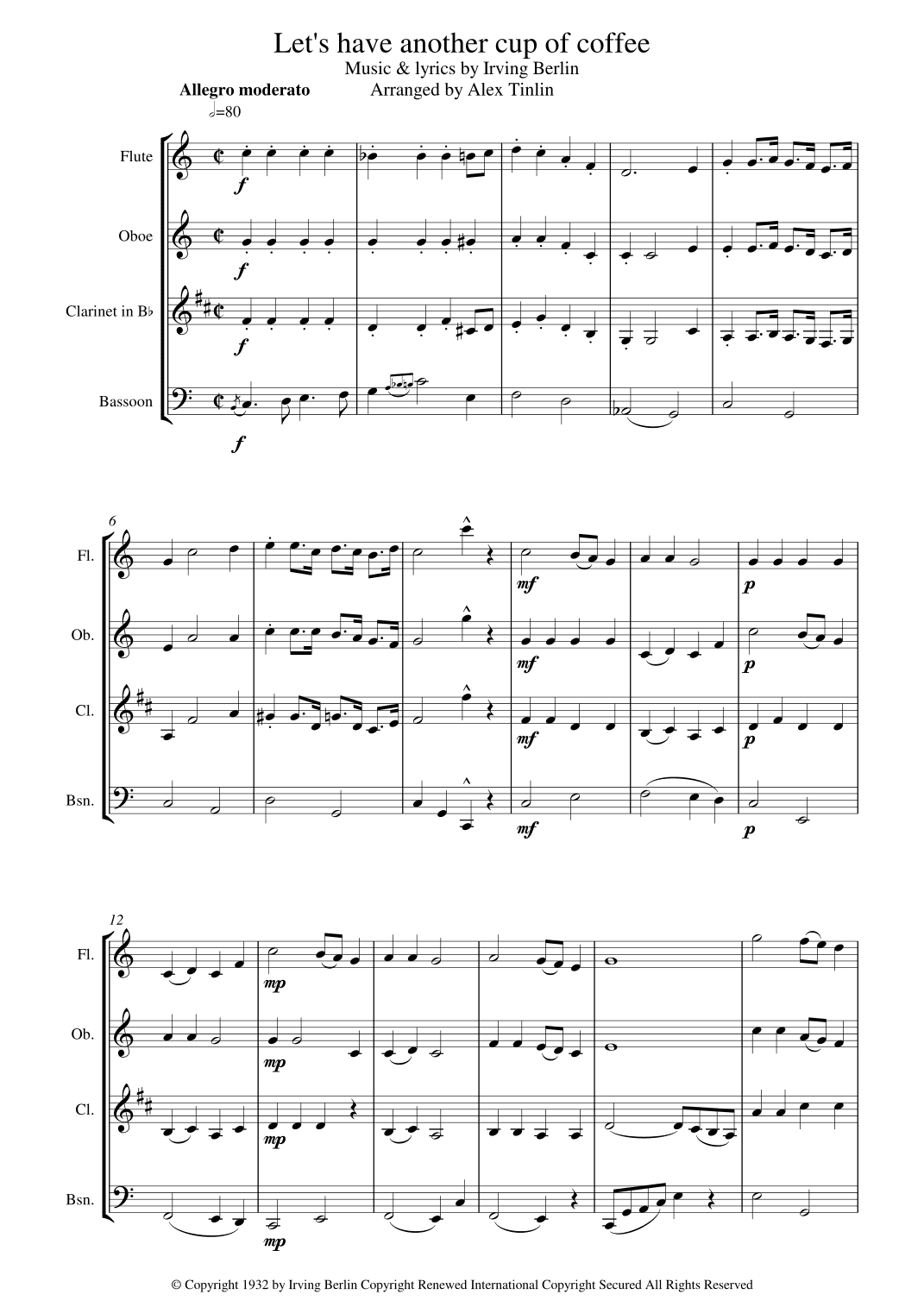 Let's Have Another Cup Of Coffee (arr. Alex Tinlin)