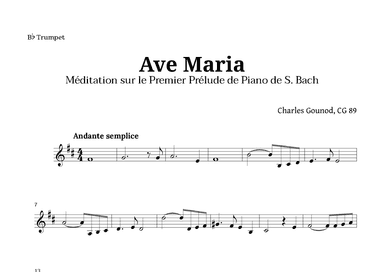 Ave Maria by Gounod for Trumpet Solo (arr. Langanho)