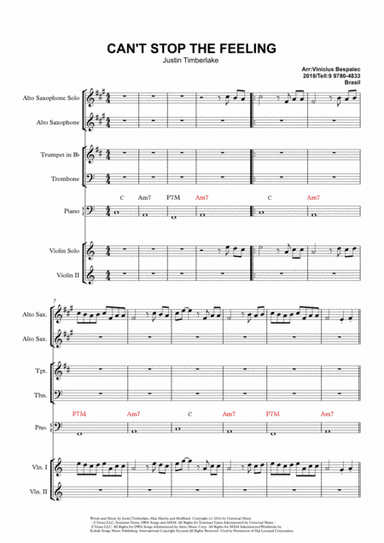 Can't Stop The Feeling  from TROLLS (arr. vinicius silva bespalec)