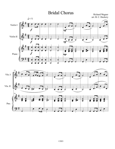 Bridal Chorus (Here Comes the Bride) for 2 Violins and Piano (arr. B. C. Dockery)