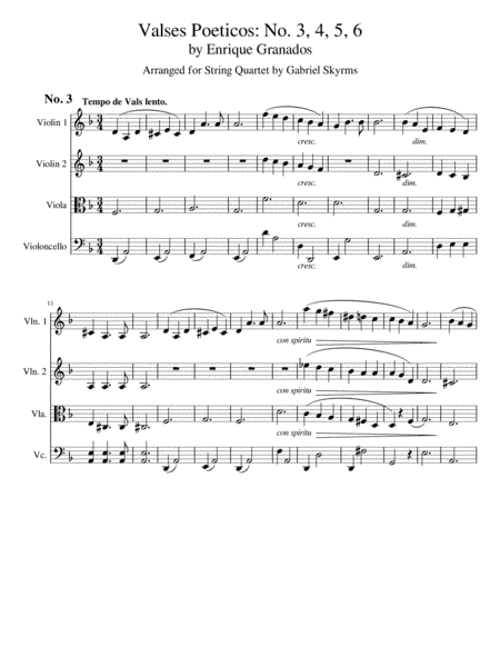 Valses Poeticos by E. Granados for String Quartet (arr. Gabriel Skyrms)