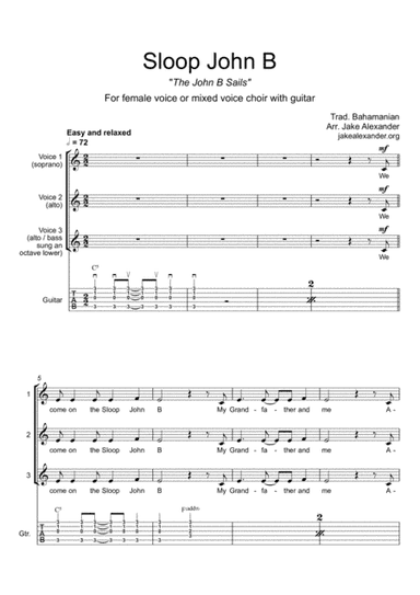 Sloop John B - SAA/SAB with guitar (arr. Jake Alexander)
