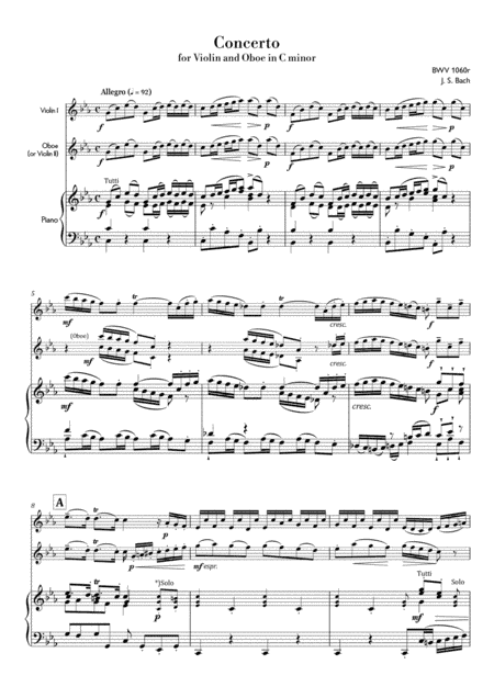Bach - Concerto for Violin and Oboe in C minor, BWV 1060R(Score&parts) (arr. MPS)