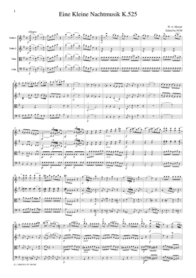 Mozart  Eine Kleine Nachtmusik K.525, all mvts., for string quartet, CM018 (arr. FCMUSIC)