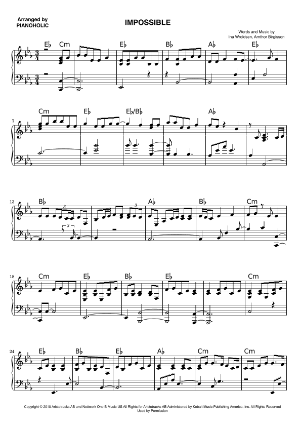 Impossible (arr. PIANOHOLIC)