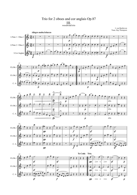 Beethoven: Wind Trio in C Major Op.87 Mvt.III Menuetto and Trio - mixed woodwind trio (arr. Ray Thompson)