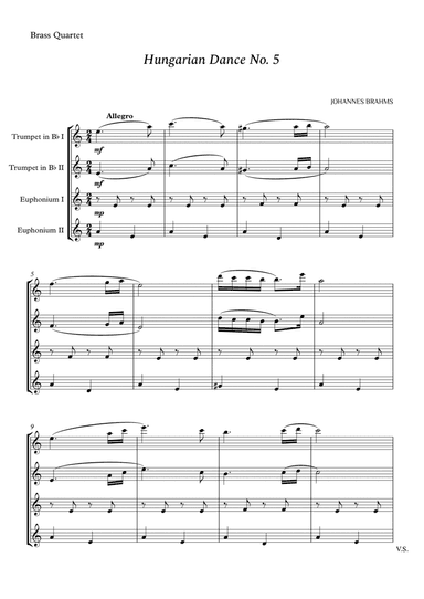 Hungarian Dance No. 5 for Brass Quartet (arr. Cássio Silva Chaves)