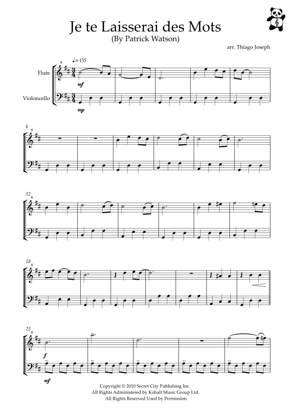 Je Te Laisserai Des Mots (arr. Thiago Joseph)