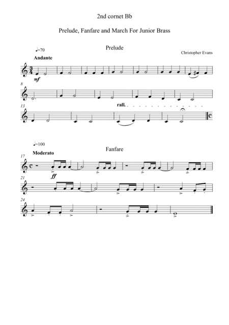 Prelude, Fanfare and March for Junior Brass Ensemble - 2nd Cornet Part (Bb)