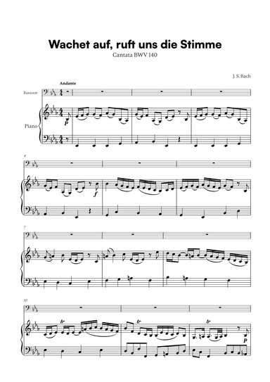 Johann Sebastian Bach - Wachet auf, ruft uns die Stimme (for Bassoon and Piano) (arr. Cadenza Editions)