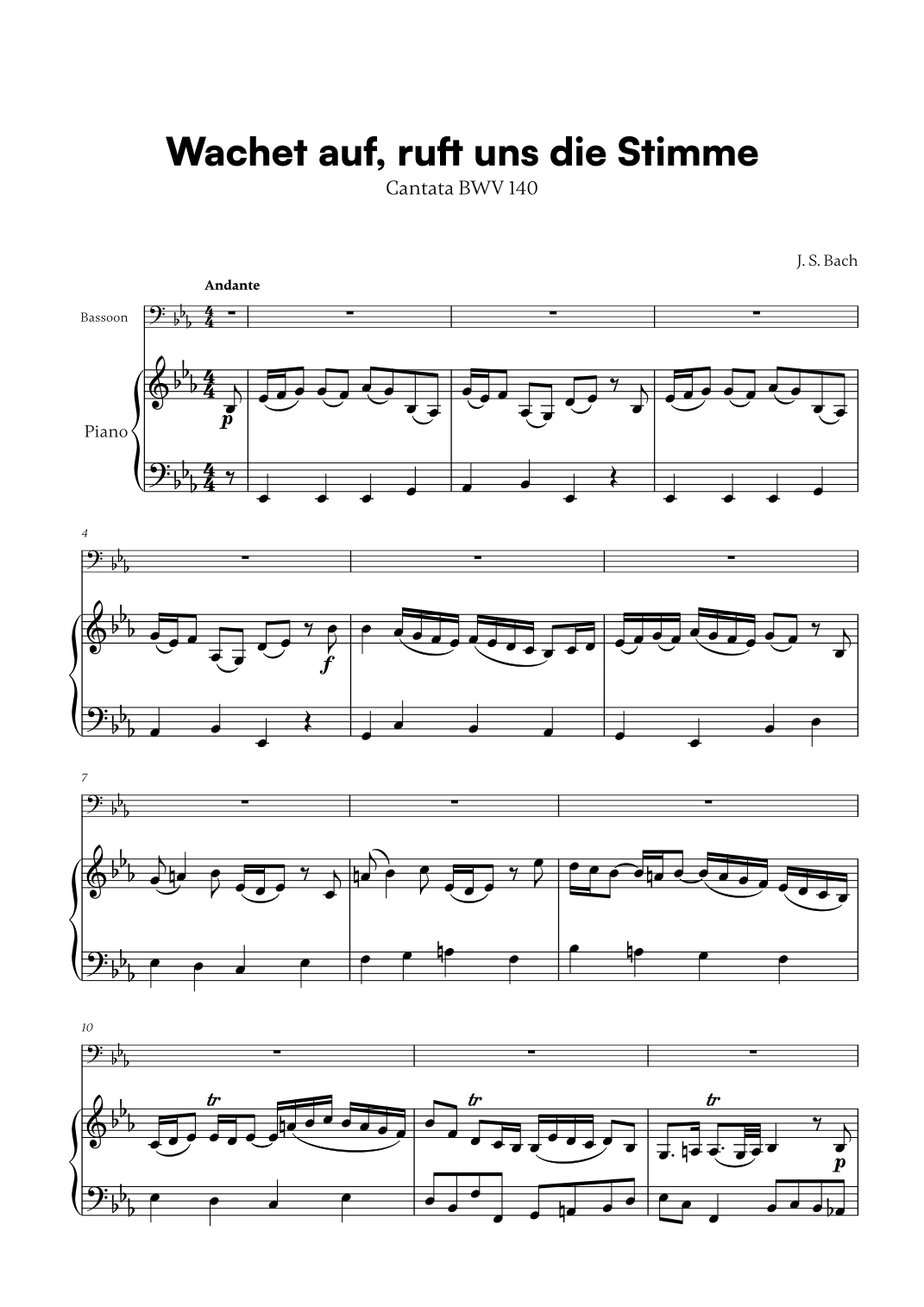 Johann Sebastian Bach - Wachet auf, ruft uns die Stimme (for Bassoon and Piano) (arr. Cadenza Editions)