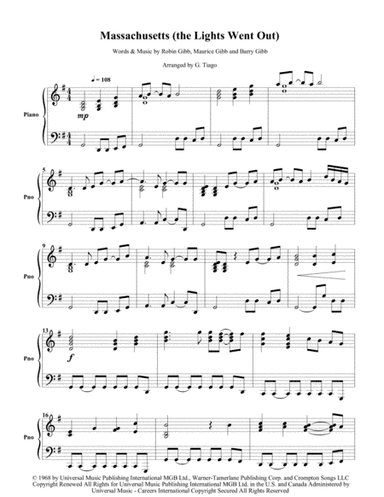 Massachusetts (the Lights Went Out) (arr. G. Tiago)