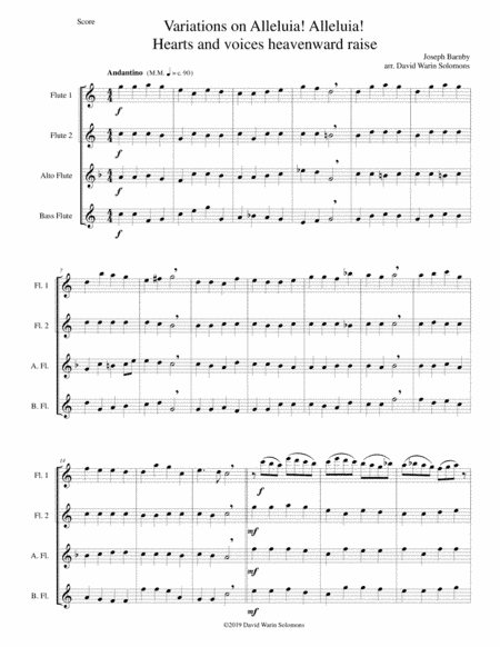 Variations on Alleluia! Alleluia! Hearts and voices heavenward raise for flute quartet (arr. David Warin Solomons)
