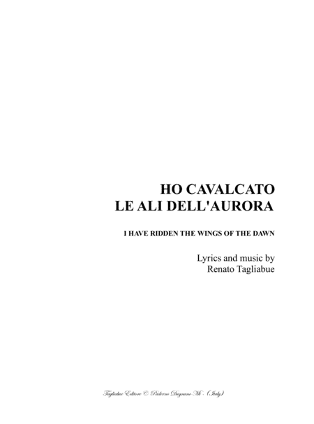 HO CAVALCATO LE ALI DELL'AURORA -  For SATB Choir and Organ