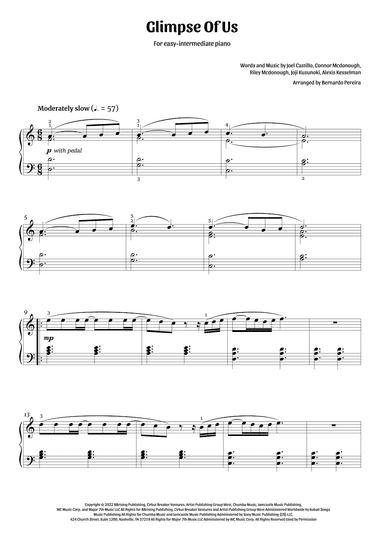 Glimpse Of Us (arr. Bernardo Pereira)