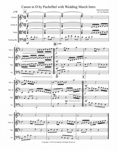 Canon in D by Pachelbel with Wedding March intro for String Quartet (arr. Jay Bianchi)