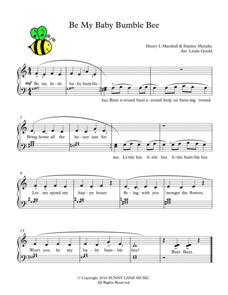 Be My Baby Bumble Bee - Easy/Beginner Piano (arr. Linda Gould)