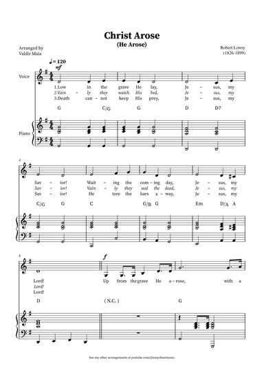 Christ Arose (He Arose) - Voice an Piano (with chords in G) (arr. Valdir Maia)