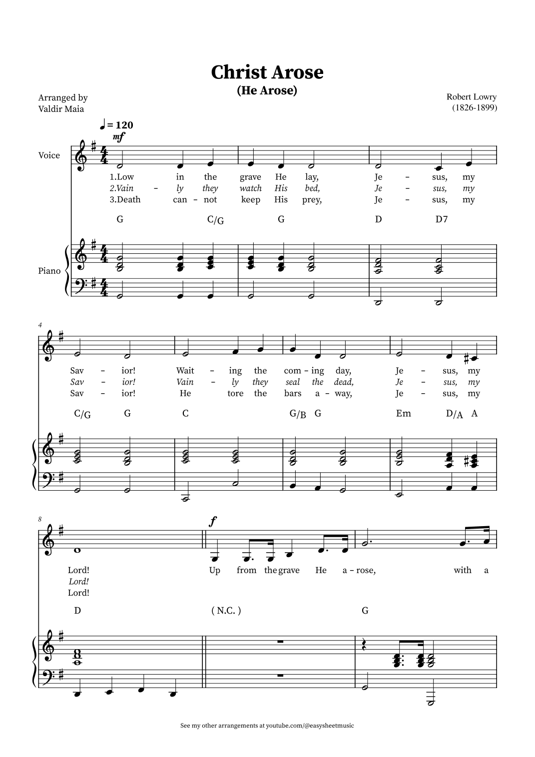Christ Arose (He Arose) - Voice an Piano (with chords in G) (arr. Valdir Maia)