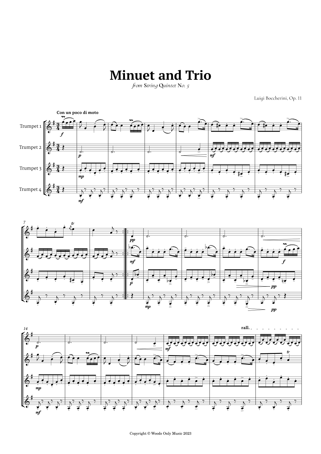 Minuet by Boccherini for Trumpet Quartet (arr. Ander)