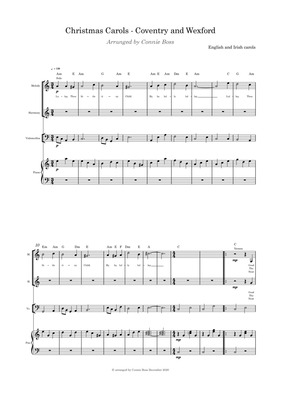Christmas Carols - Coventry and Wexford - cello, duet and Piano (arr. Connie Boss)