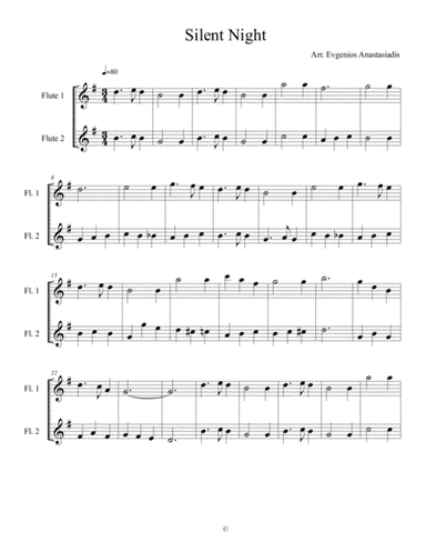 Silent Night [Stille Nacht] - Easy Christmas song for 2 Flutes (arr. Evgenios Anastasiadis)