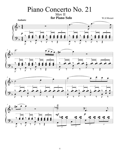 Piano Concerto No.21 - Mov. I I (arr. Nivs)