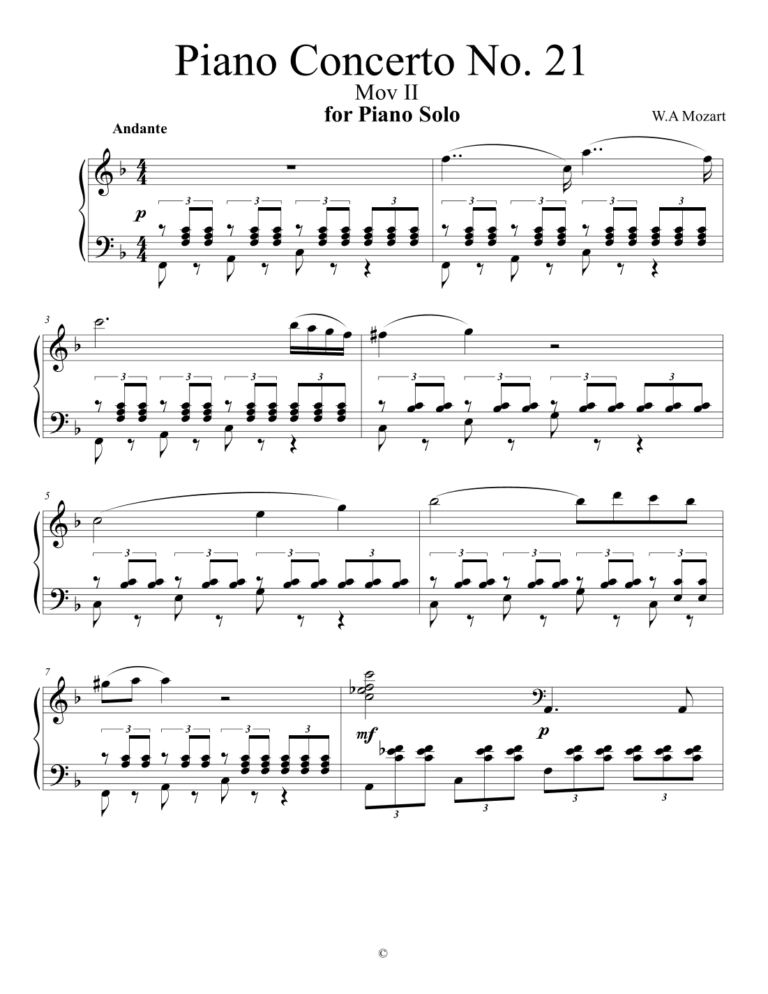 Piano Concerto No.21 - Mov. I I (arr. Nivs)